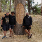 Uncle Mick, Mitchil and Corey with their art - We Scar Many Trees