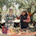 Taungurung guide and guest sharing a cuppa