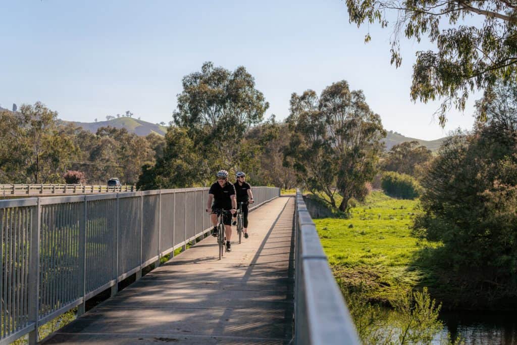 Two people riding the Great Victorian Rail Trail
