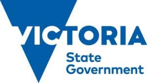 Victoria State Government logo: blue V shape with the text 'Victoria State Government' in blue.