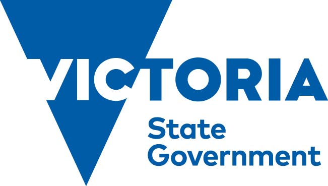 Victoria State Government logo: blue V shape with the text 'Victoria State Government' in blue.